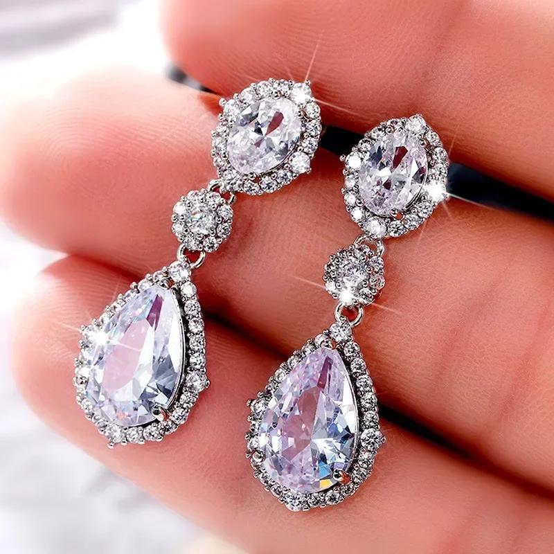 Luxury, High-End, Gorgeous Party, Water Droplet Zircon Earrings, Bride'S Wedding, Eternal And Dazzling Jewelry, Headwear