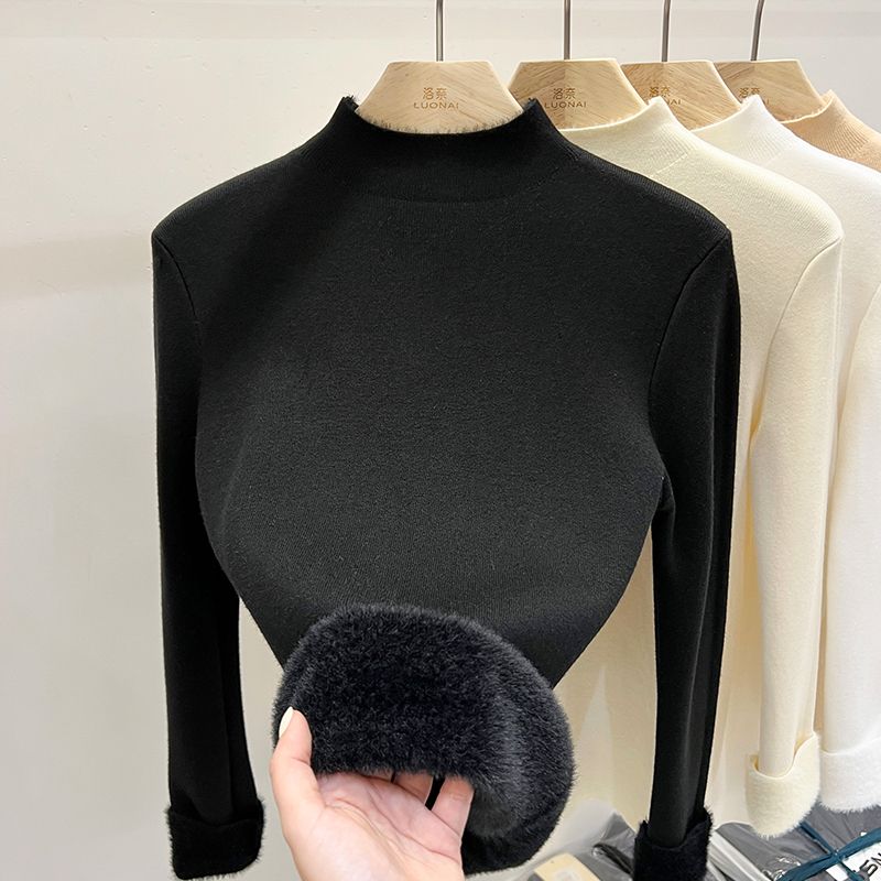 Hairy Stand Up Collar Sweater for Women's Winter New Style Warm and Thick Pullover Sweater Popular Fashion Base Top