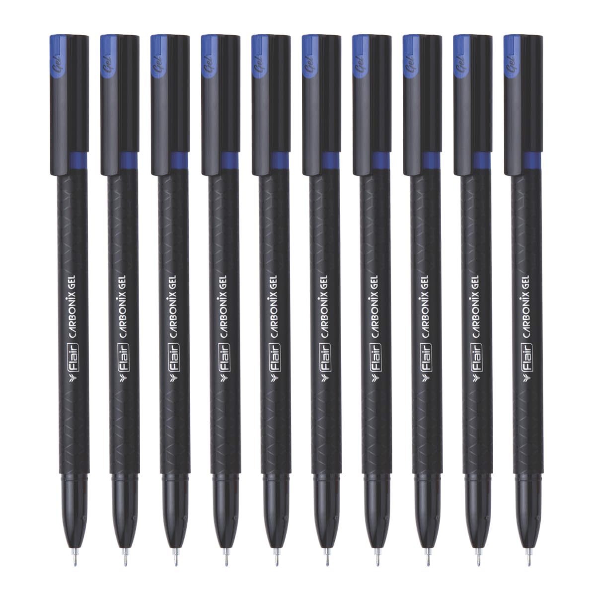 FLAIR Carbonix 0.5mm Blue Gel Pen Box Pack of 1 x 10pen Low Viscosity Ink, Smudge Free Writing for Office School Use