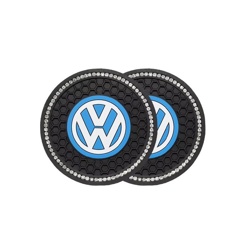 2Pcs Leather Coaster Anti-noise Water Cup Pad Cushion For Peugeot For VW GTI Polo Golf MK7 Passat B6 B8 Tiguan ID.3 Jetta T-ROC. D444