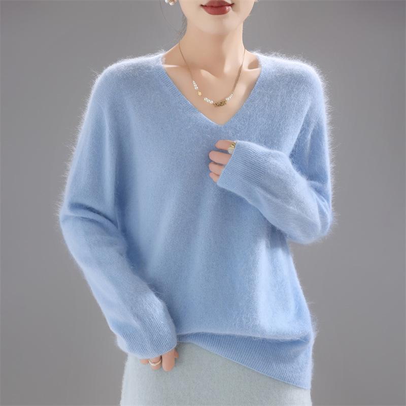 Autumn And Winter New Wool Pulling Knitted V-Neck Loose Sweater Top With Knitted Sweater Bottoming Shirt Casual