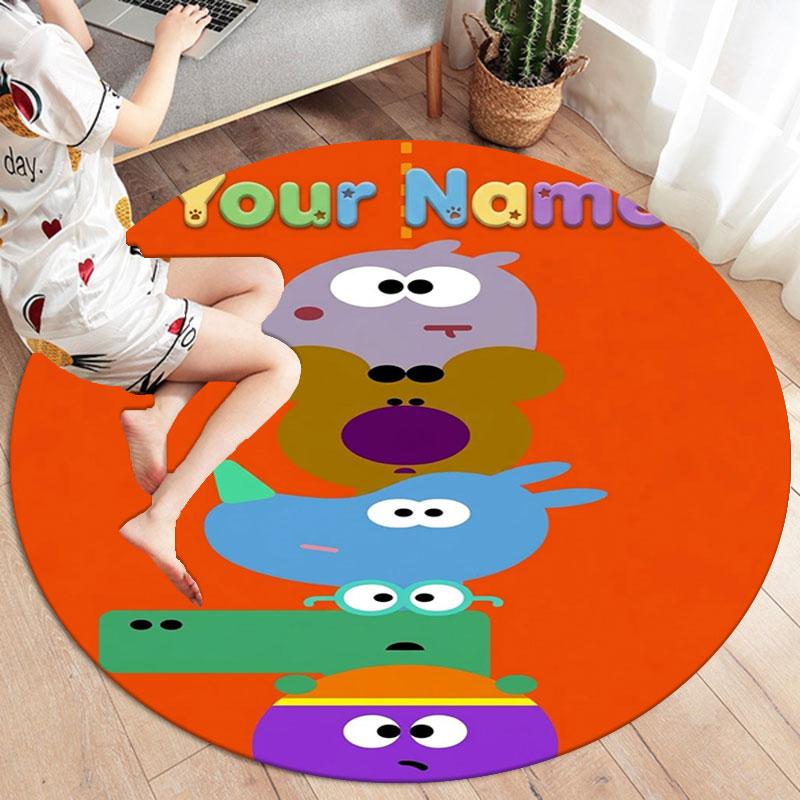 Hey Duggee Custom Name Round Area Rug,Carpet Rug for Living Room Bedroom Sofa Playroom Decor,Non-slip Floor Mat
