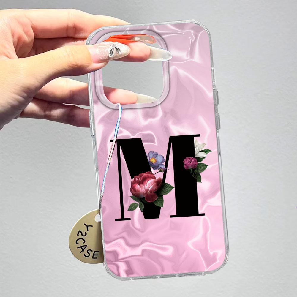 A-Z Black Letter Peony Flower Shockproof Phone Case For Samsung Galaxy A07 A17 A06 A16 A26 A36 A56 A12 A22 Shell Couple Cover