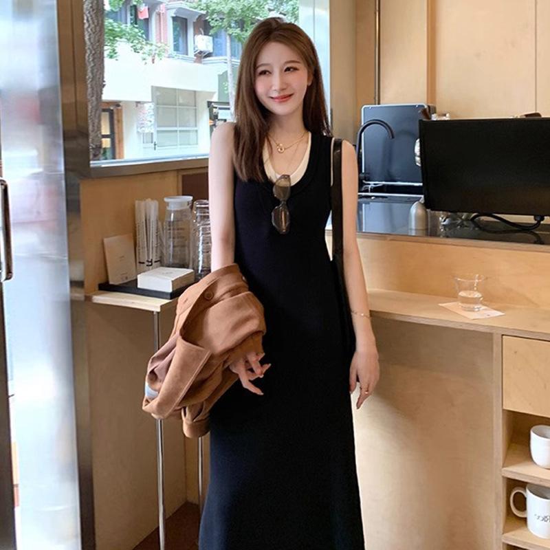 2026 Summer Korean Color Block Knit Maternity Dress 2XL