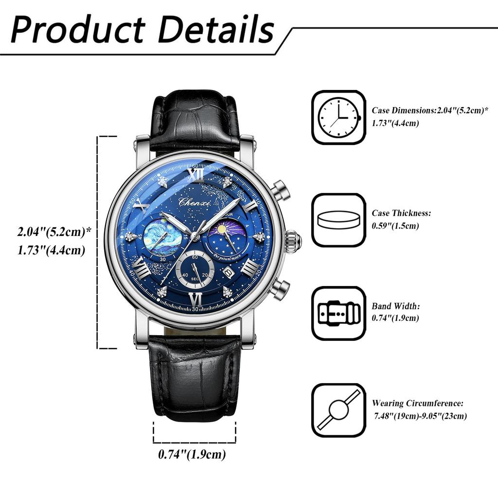 Watch Genuine Leather Strap Van Gogh Starry Analog Calendar Leather Strap Waterproof Quartz Watch Black Fashion Watch Day Birthday Christmas Day Gift
