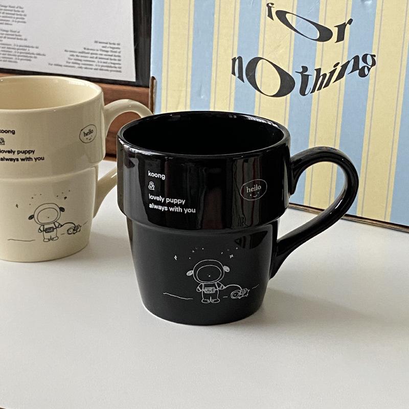 Niche Creative Cartoon Astronaut Puppy Design Sense Black And White Couple Water Cup Coffee Cup Gift