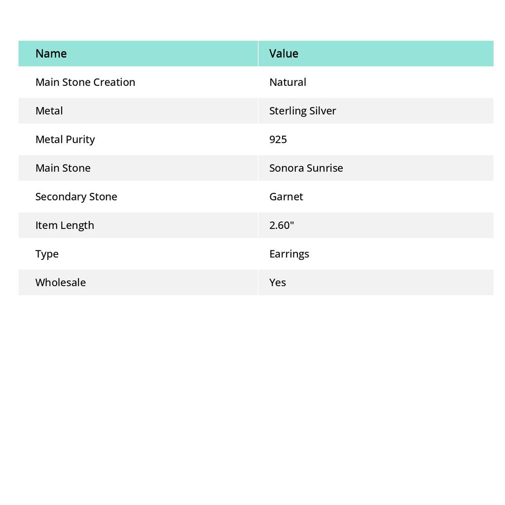 Cerceu natural Sonora Sunrise, piatră prețioasă granat 925 Sterling Silver 2.60" Y6P97