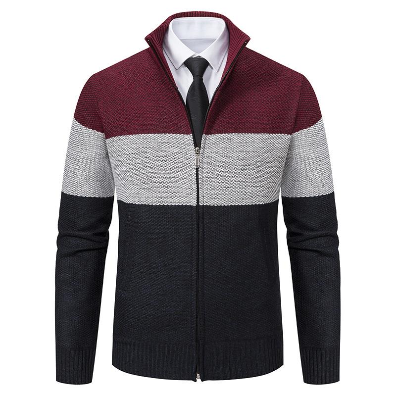 

Осень и Зима Новые Куртки для Молодых и Среднего возраста, Флисовый Кардиган-свитер в стиле Бизнес-кэжуал с воротником-стойкой и цветовой блокировкой 3XL