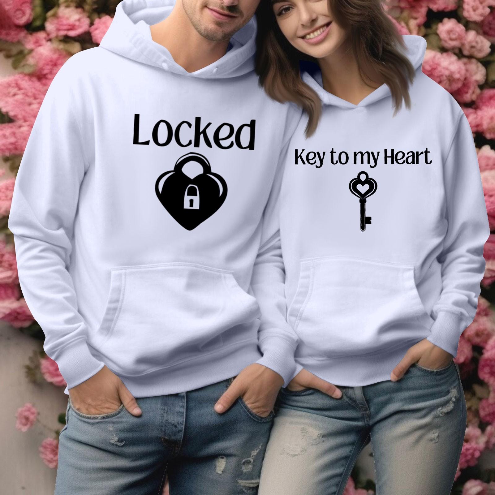 

Мужской круглый вырез с длинным рукавом, пуловер с принтом ко Дню святого Валентина, парная толстовка XL белый