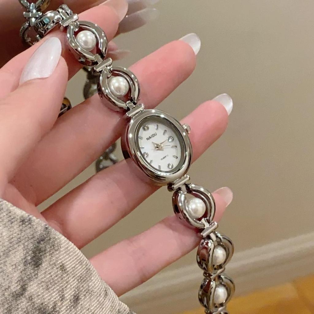Luxury Ladies Watches Gold Silver Small Oval Dial Pearl Bracelet Clock For Women Lady Dress Quartz Wristwatch Relogio Feminino
