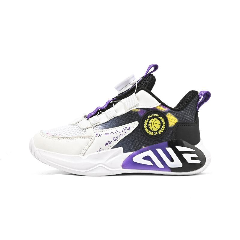 Male and Female Students Fashion Sports Shoes Medium and Older Children Casual Rotating Button Cushioning Running Shoes Mesh Breathable Basketball