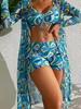 European & American Colorful Sheer Three-Piece Swimsuit Cover-Up Set with Sun Protection