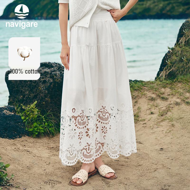 Navigare Women s Embroidered Cotton A-Line Midi Skirt M