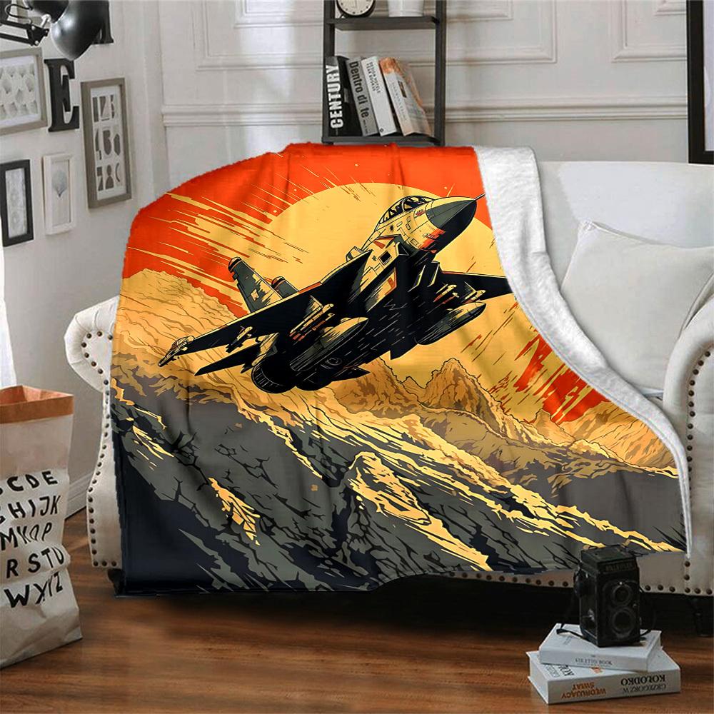 1pc Jet Flight Lightweight Flannel Blanket, Comfortable and Warm Blanket, for Office and Camping Sofa Bed, Livingroom086