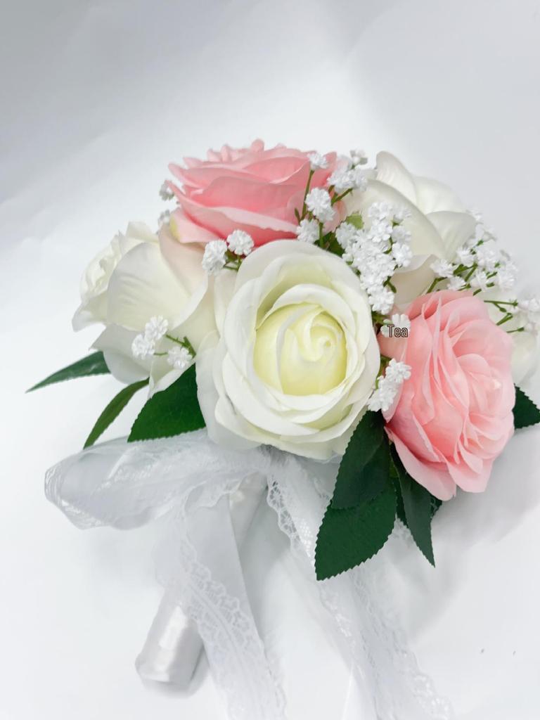 Custom European Simulated Rose Bridal Bouquet for Weddings, Photography, and Valentine's Day