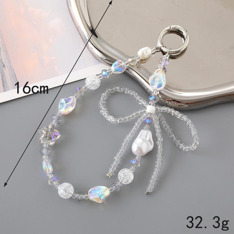 New Pearl Bow Beaded Pendant Phone Case Charm Wrist Strap Lanyard