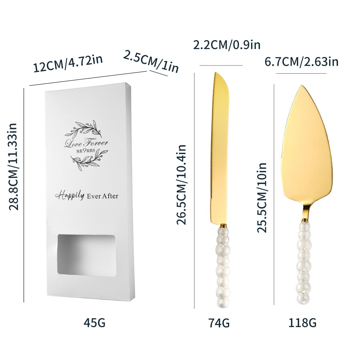 

Pearl Handle, Stainless Steel, Cake Knife Shovel Set, Bread Knife, Pizza Shovel, Cake Fork, Wedding, Birthday Party Supplies Pack of 2