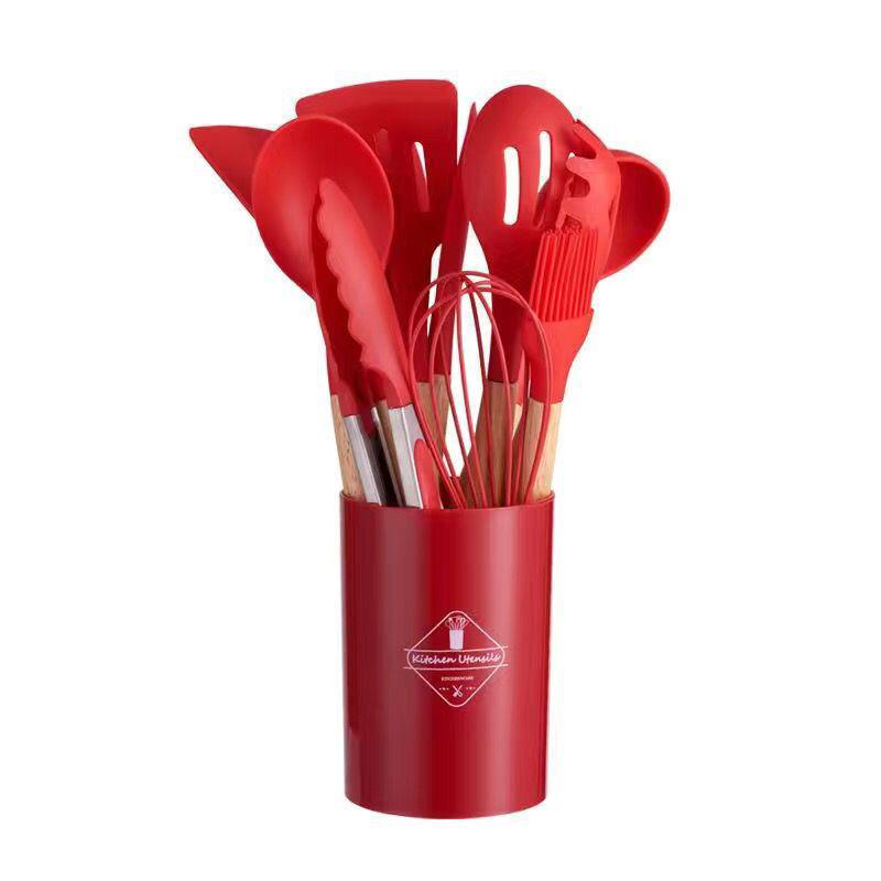 Non-Stick Silicone Spatula and Spoon Set with Wooden Handle - High Temperature Resistant Kitchen Tools