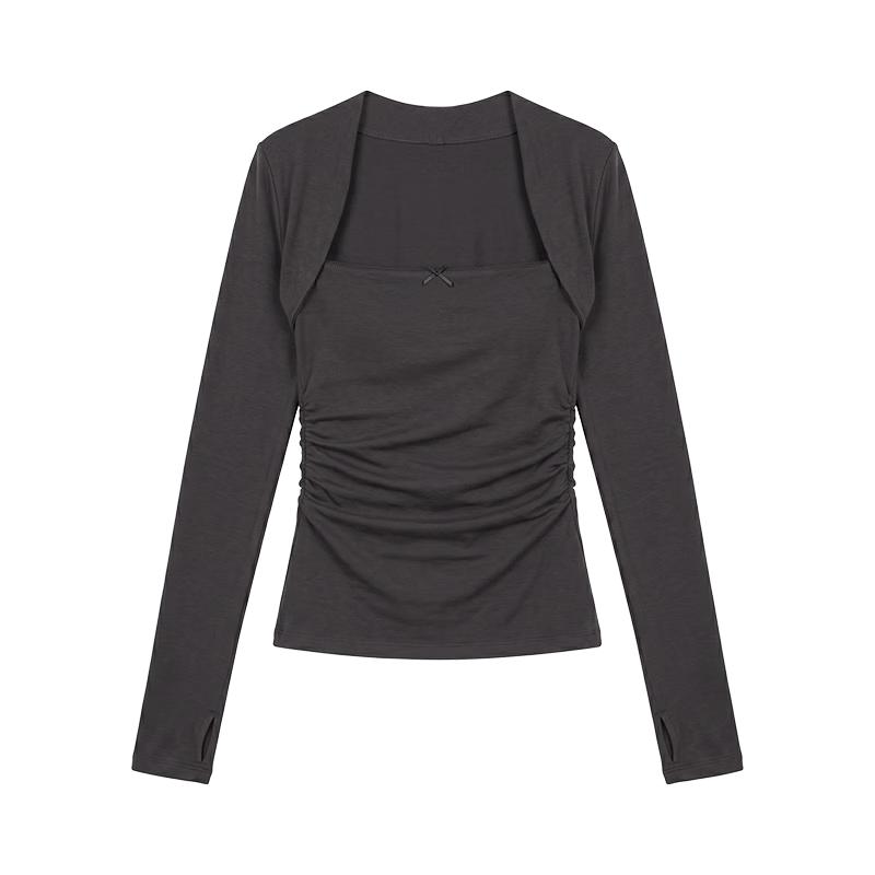 GREEN BELT Copenhagen Autumn 2026 Lyocell Slim Fit Faux Two-piece Long Sleeve T-shirt L серый