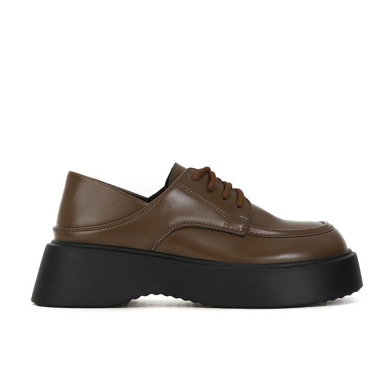 

[] Academy~ Leather round head lace-up muffin thick-soled stepping heel women s small leather shoes 40