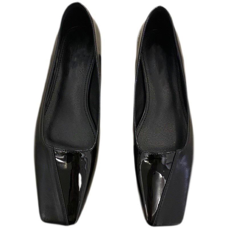 Flat bottom square head beanie single shoes women's shoes 2025 new spring black commuter low heel retro grandma ladyshoes