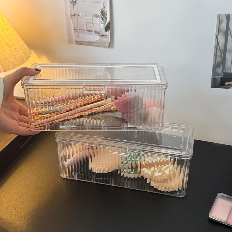 Transparent Dustproof Makeup Brush Storage Box with Lid - Large Capacity Vanity Organizer