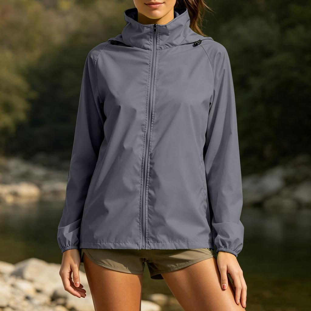 Lightweight Outdoor Windbreaker Jacket for Women Spring Autumn Waterproof Thin Hooded Sports Outerwear Zip Up