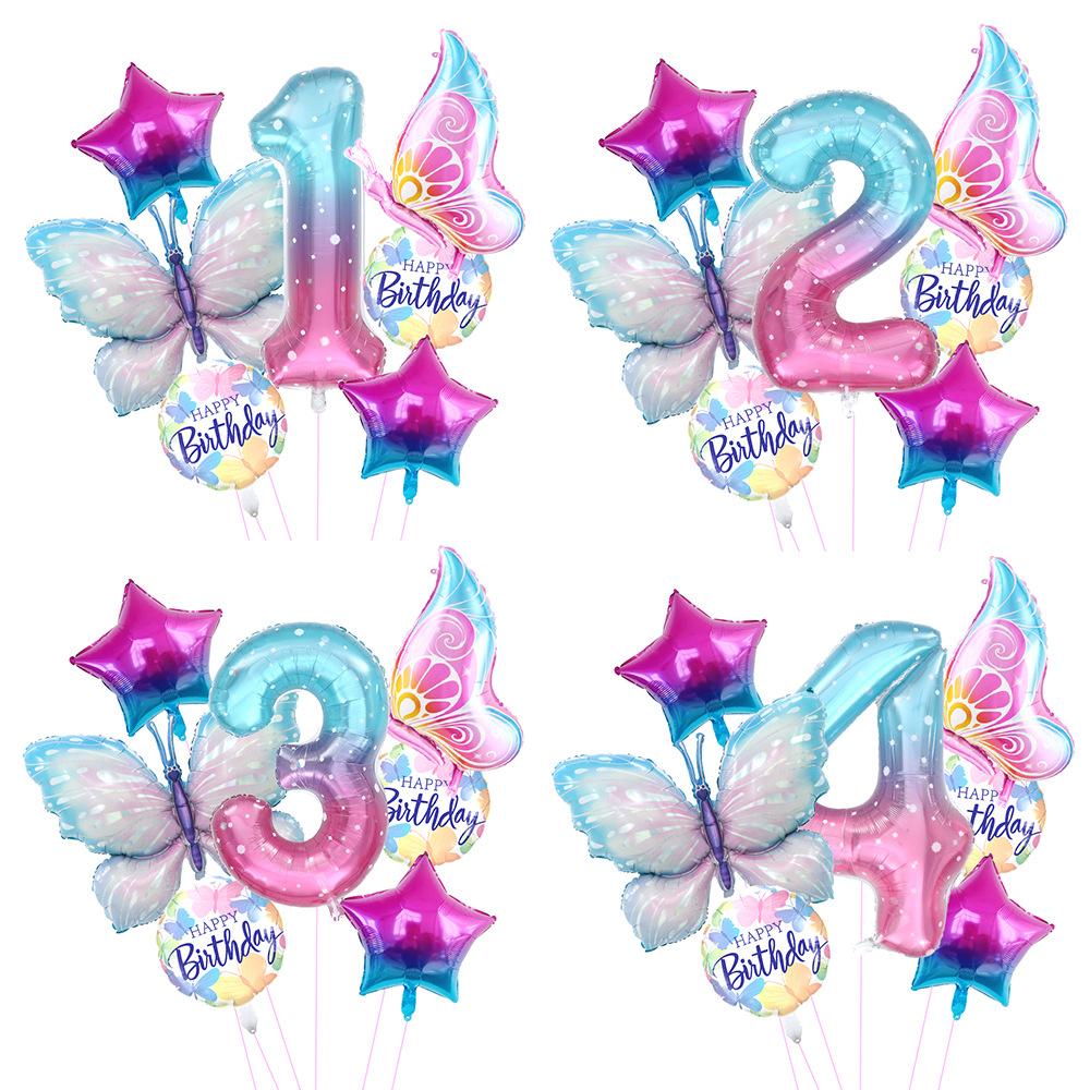 Ice Purple Butterfly Balloon Set Starry Sky Digital Side Flying Butterfly Baby Shower Birthday Party Arrangement