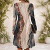 Women Criss Cross V Neck Long Sleeve Printed Fitted Curved Hem Dress