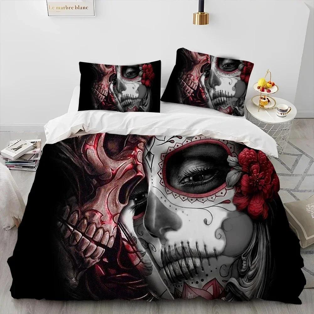 3D Print Horror Gothic Female Skull Dead Girl Comfortable Duvet Quilt Cover Pillowcase Bedding Set Children Bedroom Home Textile