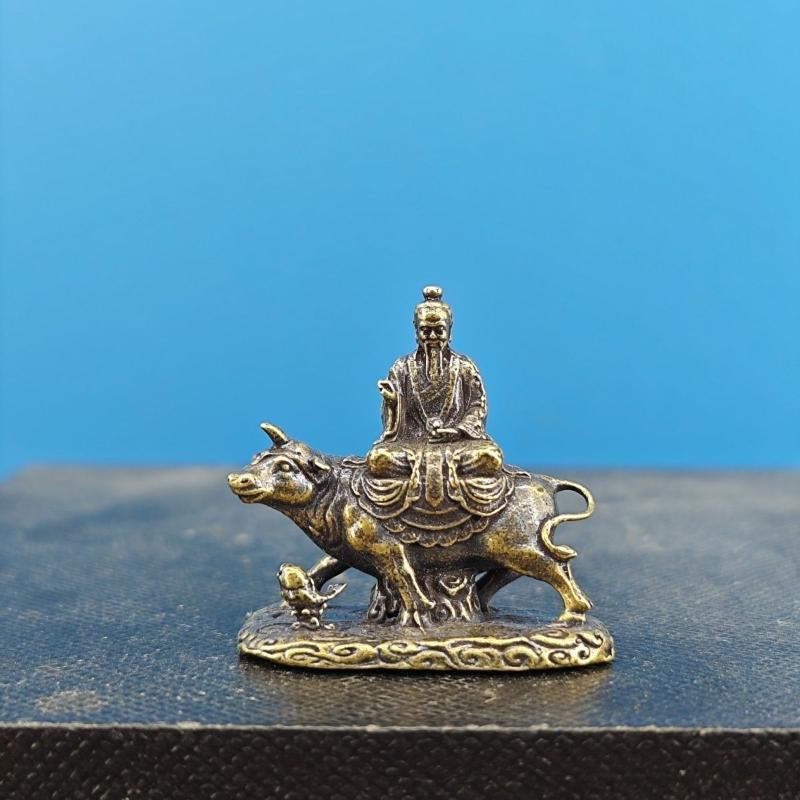 Brass Statue Of Laozi Riding An Ox Copper Statue Of Laozi Leaving The Pass Sacrificial Fish Tank, A Car Ornament