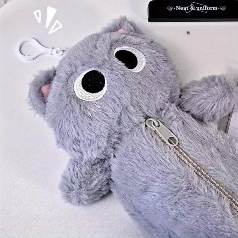 Gray Plush Kitten Pencil Case High Value Cute Desktop Cartoon Large Capacity Student Milk Fufu Stationery Storage Bag