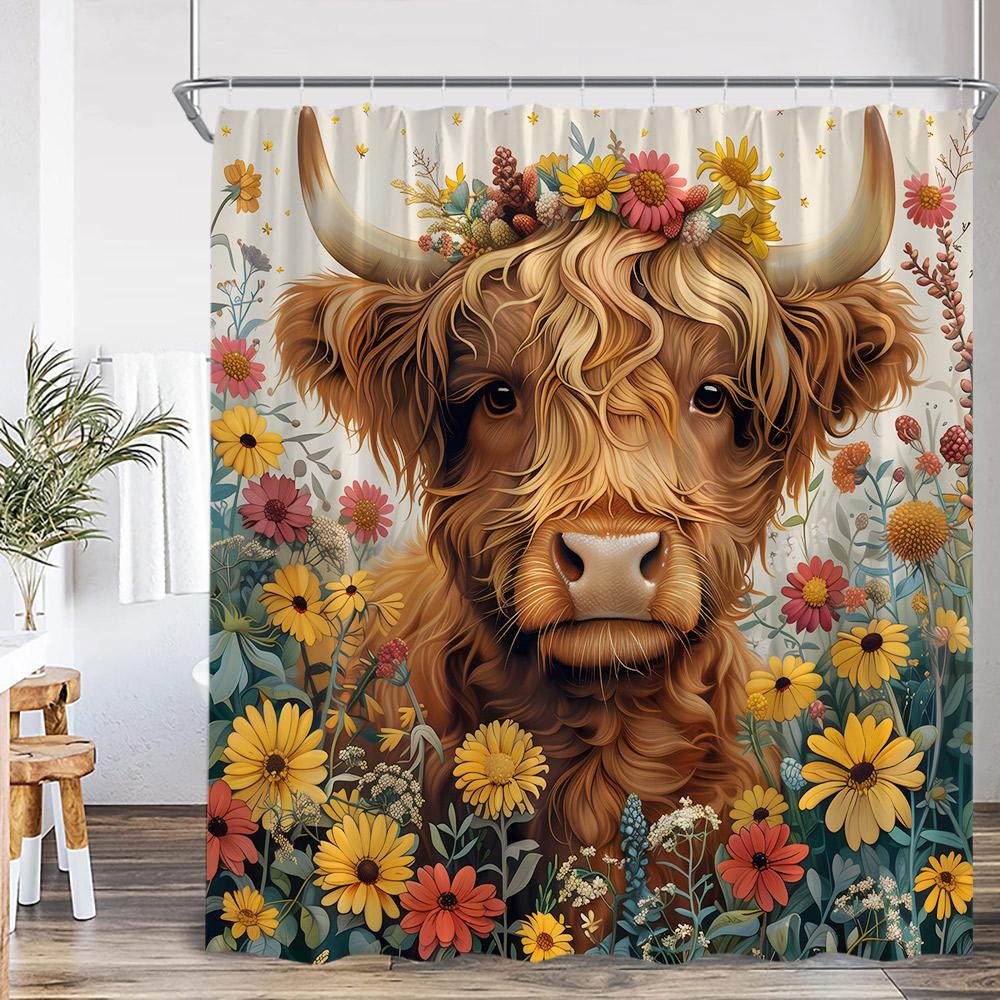 Lustige Tiere Baden Duschvorhänge Hochlandrind Schweine Kaninchen Hunde Badewanne Badezimmer Dekor Polyester Duschvorhänge mit Haken