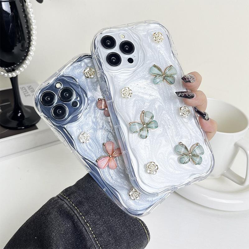 For IPhone16Promax Mobile Phone Case Fine Hole Glue for Apple 17 Flower Butterfly 14 All-inclusive Anti-fall Women's Model