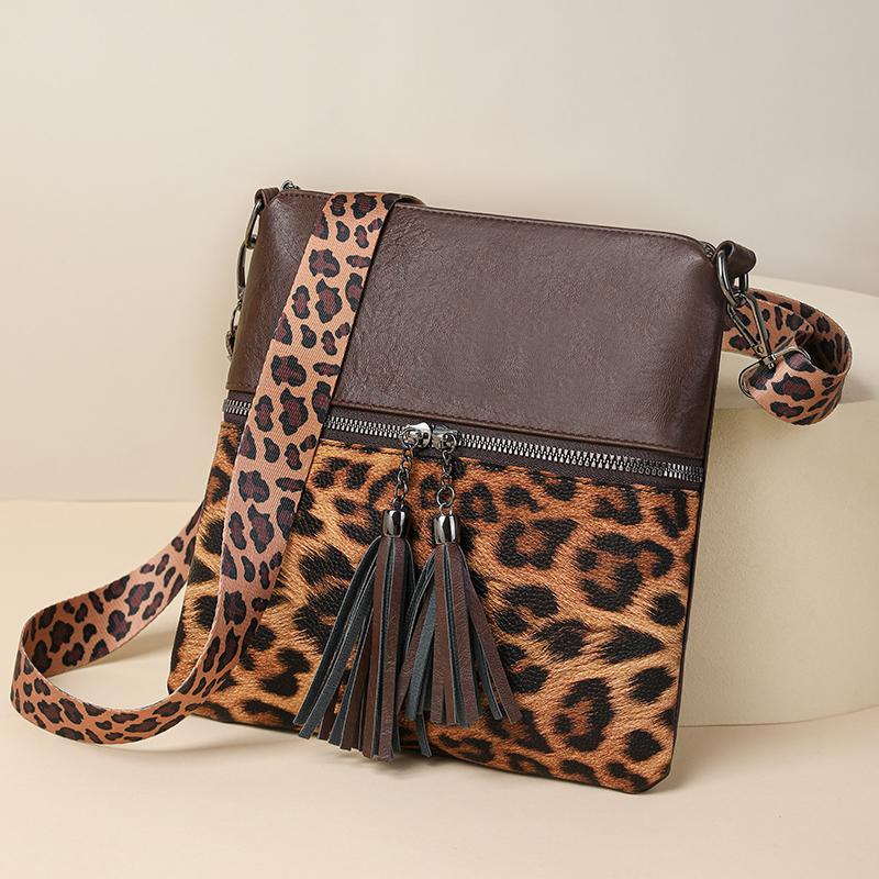 Leopard Print Shoulder Bag Women's Retro Multi-Layer Mobile Phone Bag