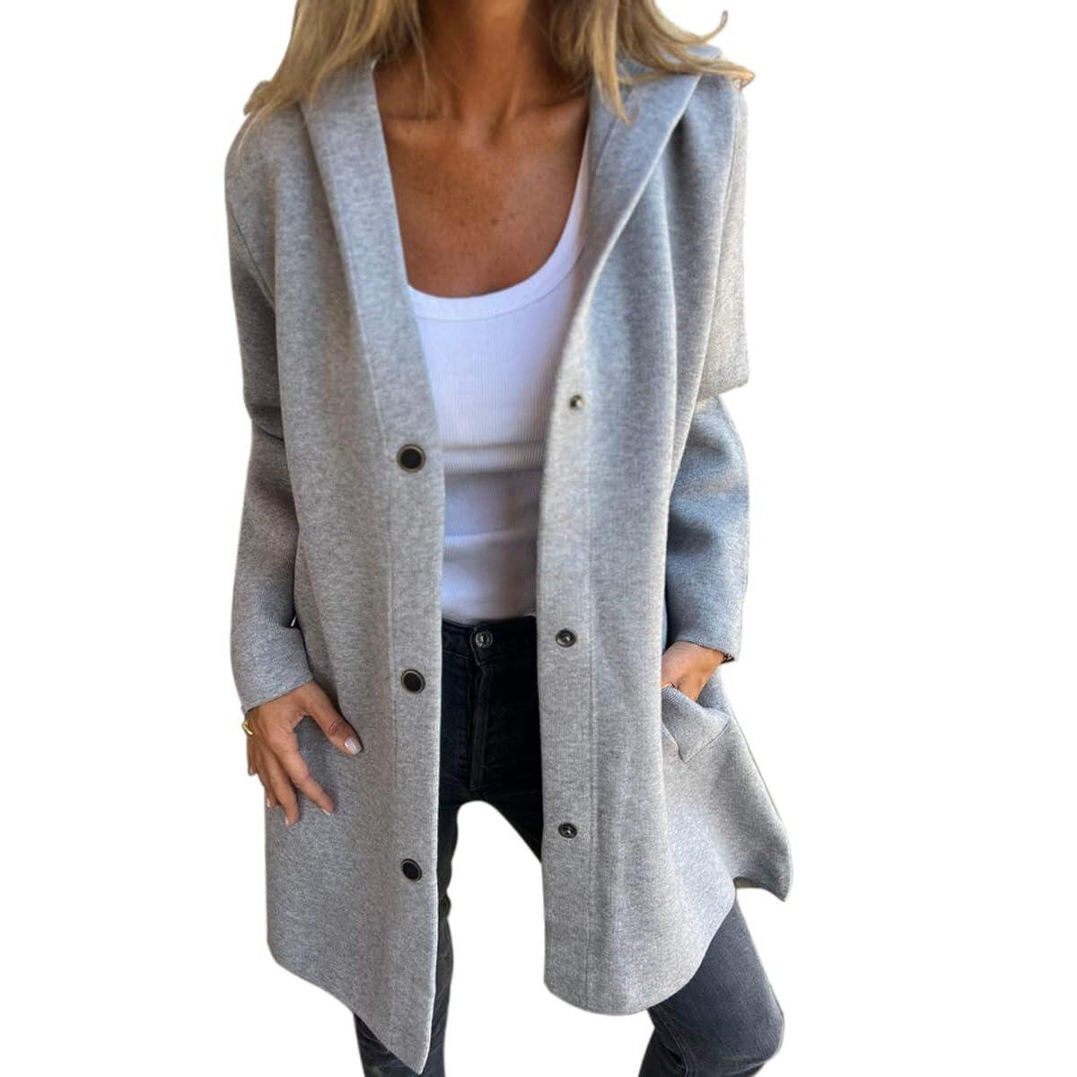 Women s Turn Down Collar Long Sleeve Blazer Loose Fit Elegant Commuter Hooded Coat Solid Knit Jacket S