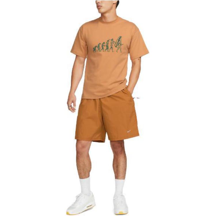 Nike Loose Letter Print Crew Neck Pullover Short Sleeve T-Shirt Men Tops Brown FN4255-200