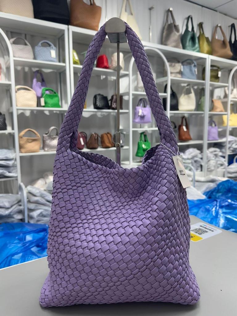 Handgefertigte geflochtene PU-Leder-Schultertasche mit großem Fassungsvermögen für Damen