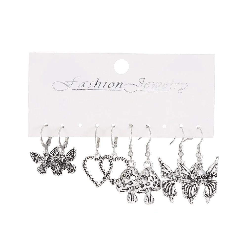

Goth Butterfly Snake Mushroom Geometric Heart Earrings for Women Vintage Fashion Black Alloy Earring Punk Jewelry Y2k Party Gift
