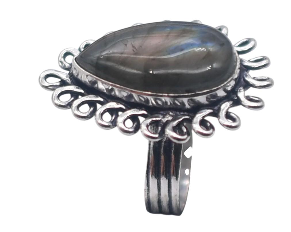 Labradorite Natural Gemstone Antique Silver Ring US Size-6.75 R 5012