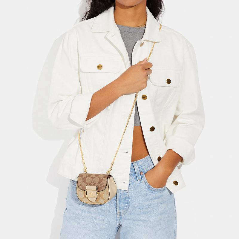 New COACH Morgan Canvas With Leather Saddle Bag Crossbody Shoulder Bag Women's Khaki CJ541-IMU4V