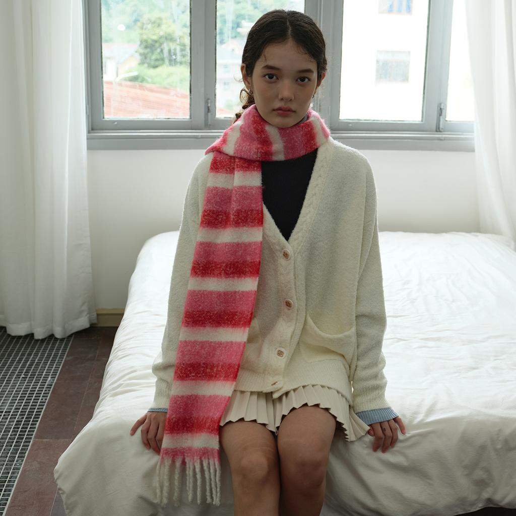 Neutral Color Block Striped Tassel Small Scarf for Women in Winter Soft Student with Wool Blended Scarf