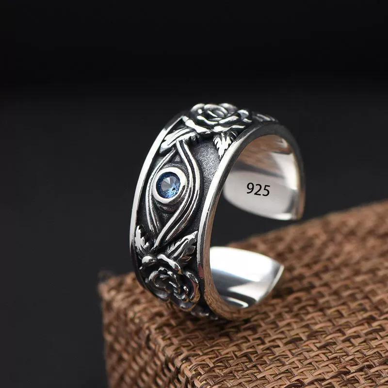 925 Silver Flower Lace Ring Korean Fashion Opening Inlaid CZ Adjustable Rings Valentine's Day Gift