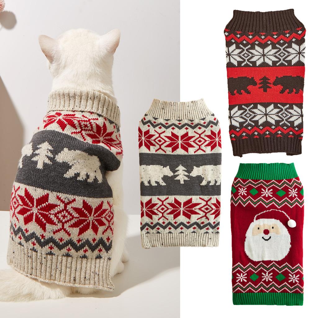 Luxury Warm Acrylic Knitted Striped Personalized Dog Christmas Sweater Puppy Pet Apparel Ornaments Toys Gift Set