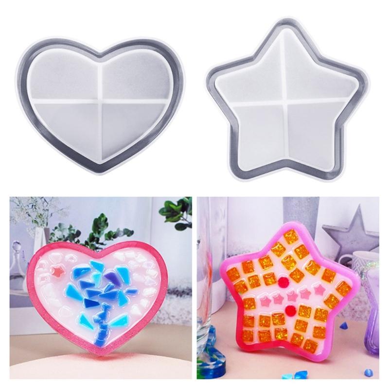 Heart Coaster Molds Round Silicone Coaster Molds Cup Mat Mold Pentagram Epoxy Casting Mold for Resin Coaster Home Decor