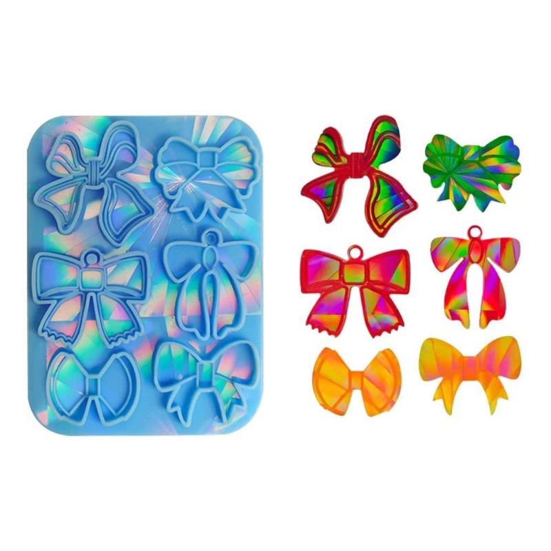 Cute Bowknot Silicone Molds Holographic Epoxy Resin Mold DIY Keychain Pendant Mold Handmade Jewelry Tool Easy To Clean