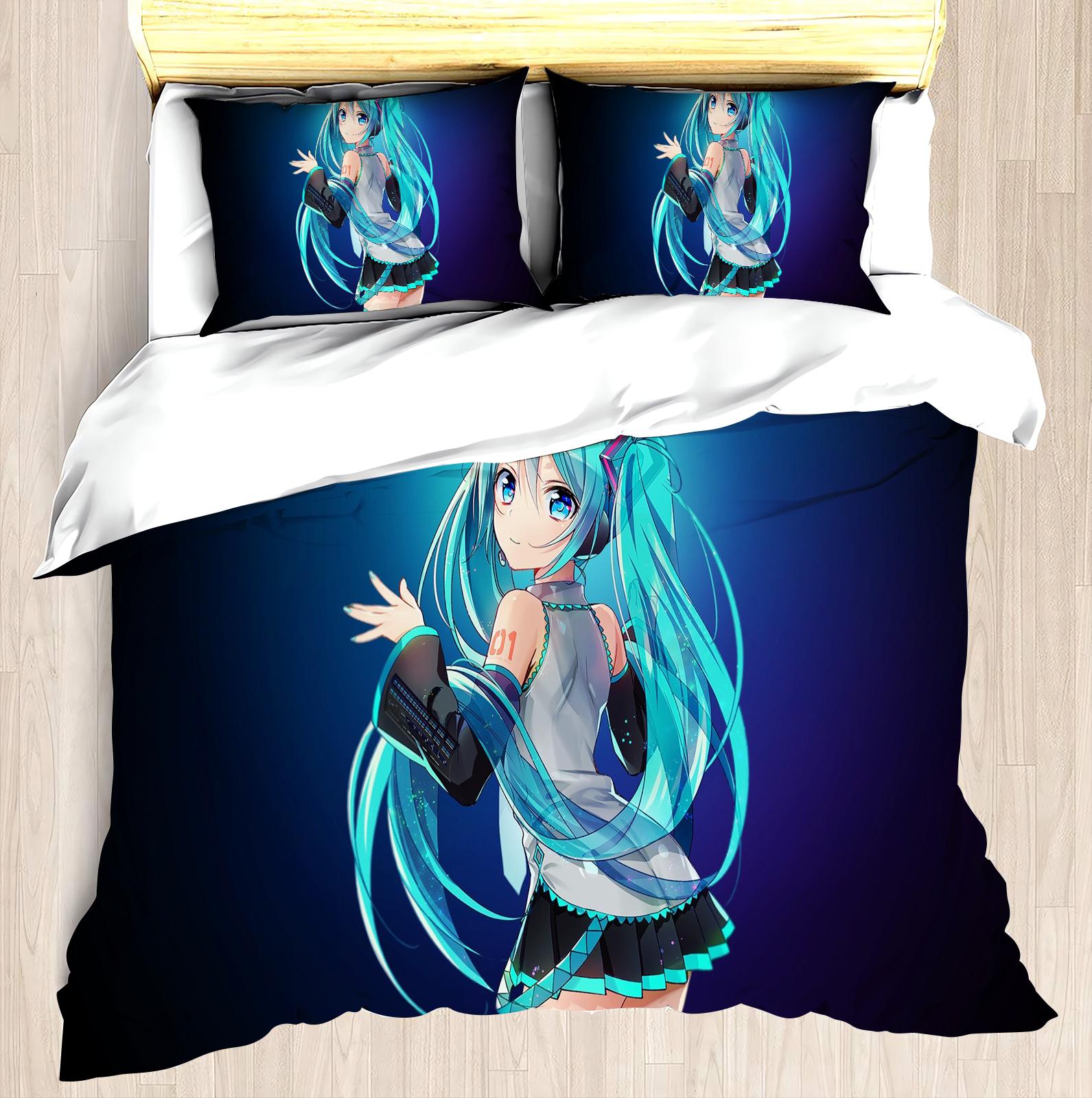 

Kawaii Girls H-Hatsune Miku Cartoon Duvet Cover Comforter Bedding sets Soft Quilt Cover and Pillow Cases Single_Double_Queen_King EU Twin 135x200cm