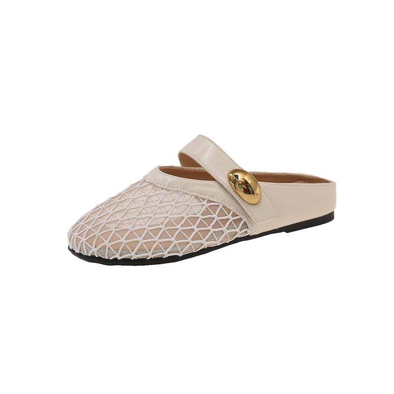 Fashion New 2025 Women's Flat Bottom Slip-On Sandals Head Cover Mesh Breathable Summer Outdoor Rubber Sole Soft Bottom Slippers