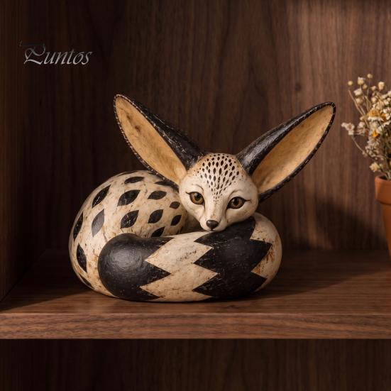 Kleine Skulpturen für das Wohnzimmer Fuchsfigur Sitzende Ruhehaltung, Holzgeschnitzter Stil Harz-Tierstatue, Elegante Wüsten-Dekoration Schreibtisch Zuhause