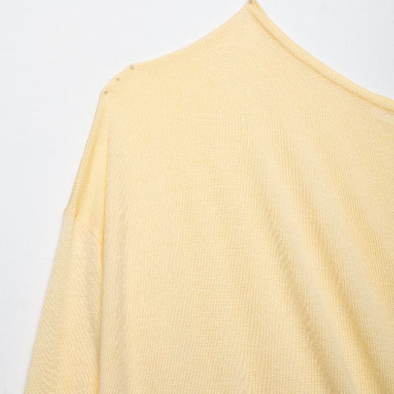 Kaslead New Women clothes Western Style Fashion Slimming Versatile Sloping Shoulder off-Neck Split Sweater